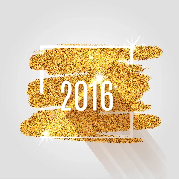 2016 Gelukkig Nieuwjaar gloeiende achtergrond met frame en gouden glitter fonkelende achtergrond geïsoleerd op witte achtergrond. Vectorillustratie EPS 10 — Stockvector