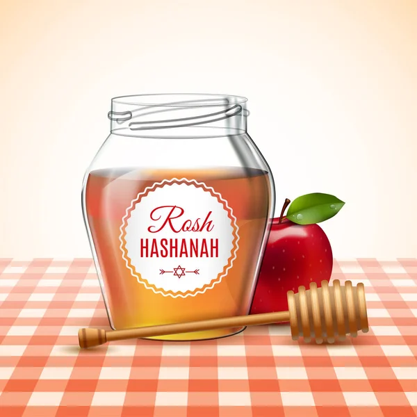 Design elementen voor Rosh Hashanah Joods Nieuwjaar met traditionele realistische appel en honing. Shana Tova poster. Vectorillustratie. — Stockvector