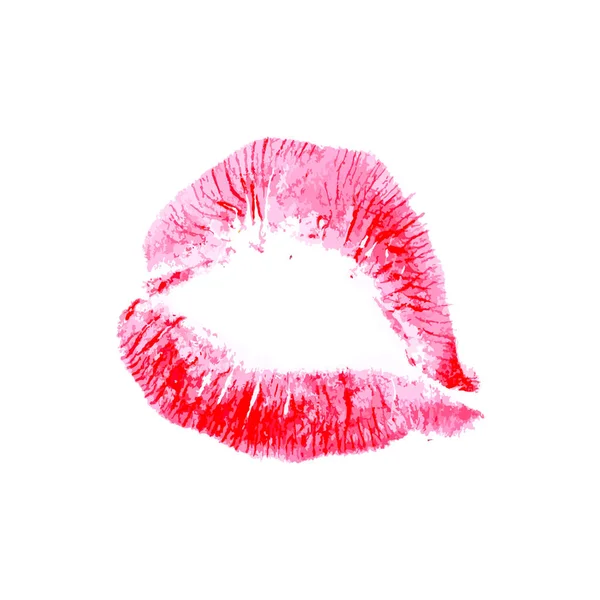 Red lipstick kiss on white background. Realistic vector trace of red lips print isolated on white background — Stock Vector