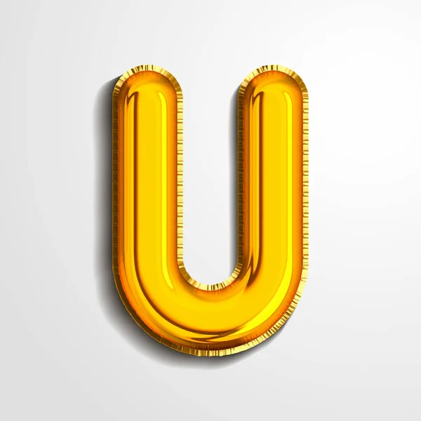 Goud metallic helium alfabet ballon folie letter U realistisch 3d maken luchtballon. Verzameling van gouden ballon alfabet vector illustratie. — Stockvector