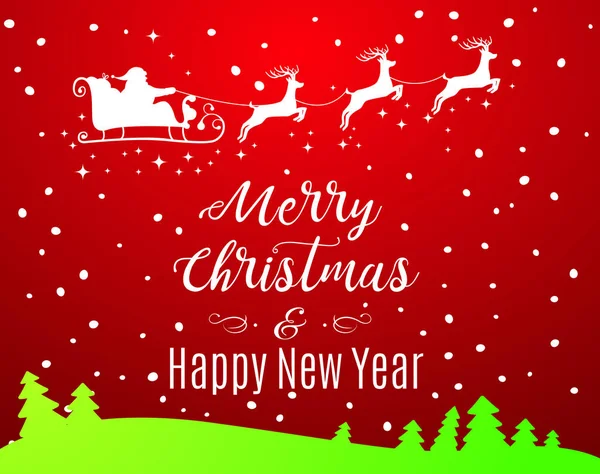 Ilustración vectorial de Santa Claus conduciendo en trineo. Feliz Navidad y Feliz Año Nuevo fondo de letras . — Vector de stock