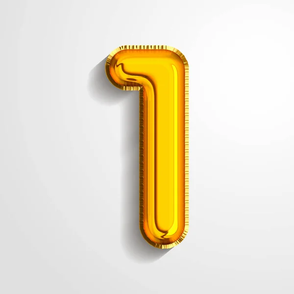 Złoty numer 1 - jeden - wykonany z żółtej folii złoty balon izolowany na białym tle. Jeden pełny zestaw liczb. Ilustracja wektora. — Wektor stockowy