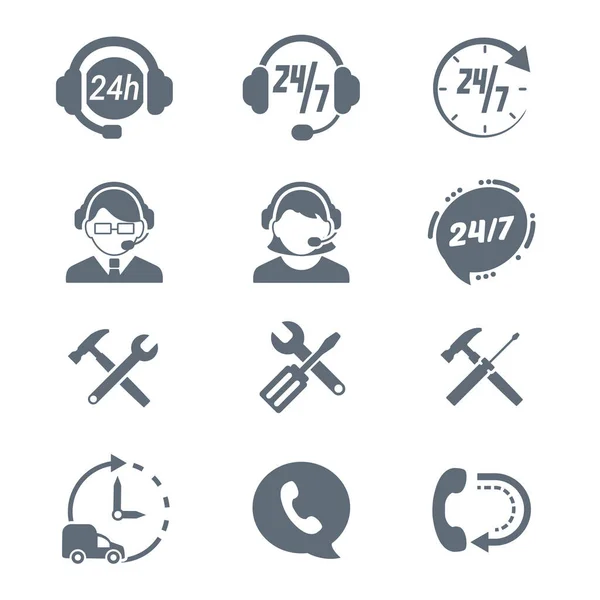 Set of support assistance icons . High quality outline assist headphones, call center, phone, 24 hours online support symbols for web site design and mobile apps. Vector illustration. EPS 10