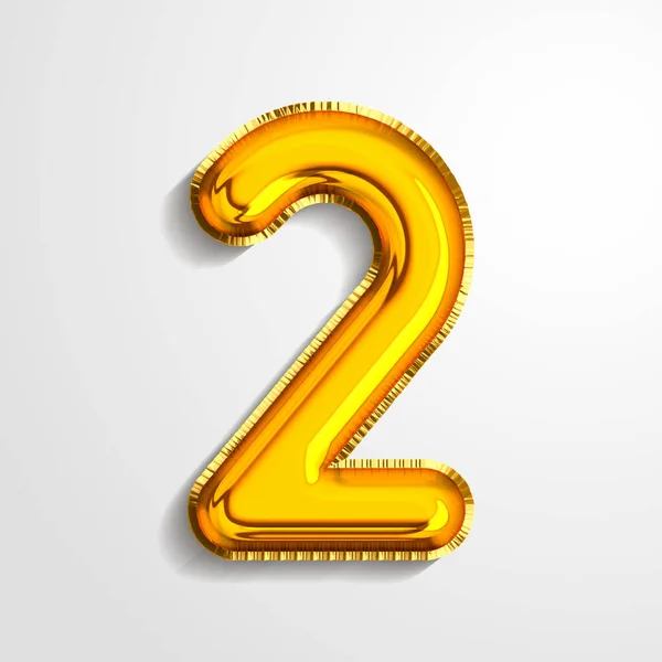 Złoto metaliczna folia balonowa alfabetu helu numer 2 dwa realistyczne 3d renderować balon powietrzny. Kolekcja złoty balon numer zestaw ilustracja wektor. — Wektor stockowy