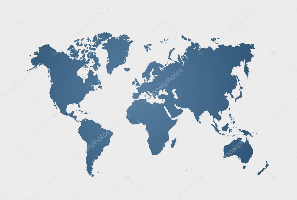 Image of a blue vector world map isolated on white background. Vector illustration. EPS 10.