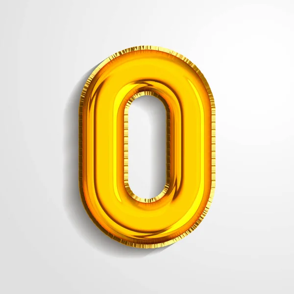 Złota liczba 0 - zero - wykonany z żółtej folii złoty balon izolowany na białym tle. Jeden pełny zestaw liczb. Ilustracja wektora. EPS 10 — Wektor stockowy