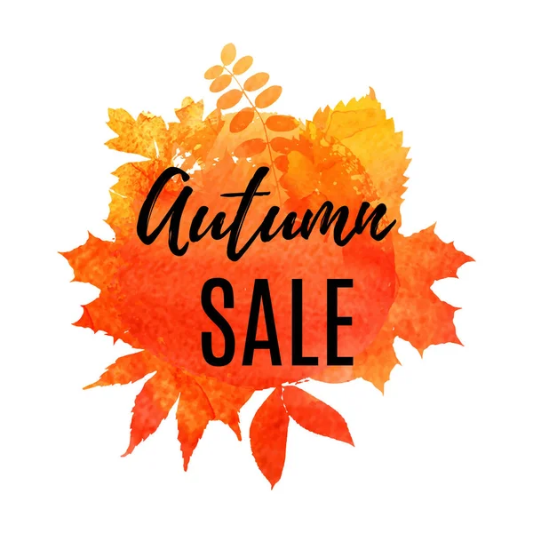 잎의 잎은 수채 색이다 .Autumn sale. 가을 판매. 전자 상거래용 웹 배너 나 포스터, 온라인 화장품가게, 패션 미용실, 가게. 벡터 일러스트. EPS 10. — 스톡 벡터