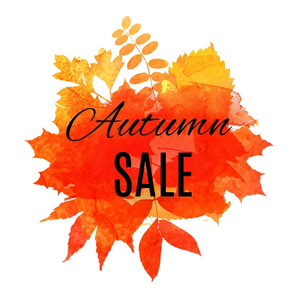 잎의 잎은 수채 색이다 .Autumn sale. 가을 판매. 전자 상거래용 웹 배너 나 포스터, 온라인 화장품가게, 패션 미용실, 가게. 벡터 일러스트. EPS 10. — 스톡 벡터