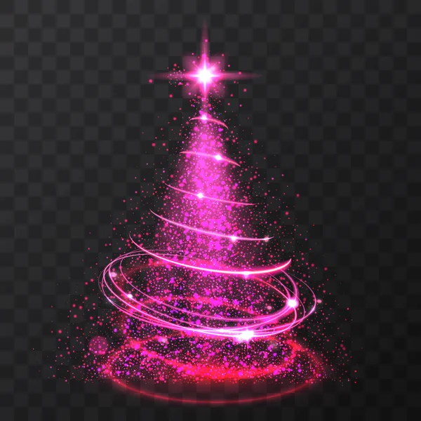 Lumières bokeh paillettes roses et étoiles scintillantes arbre de Noël sur fond transparent. Lumière isolée brillante abstraite sapin de Noël rouge. Illustration vectorielle . — Image vectorielle