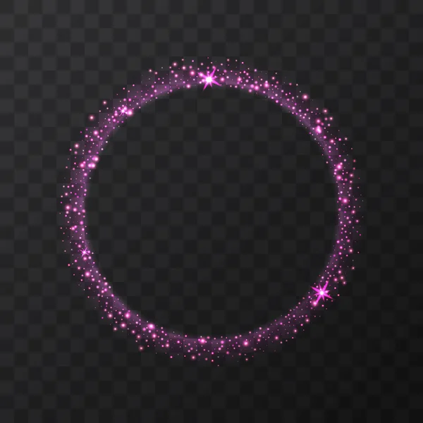Abstrakt ljus lila vektor cirkel på transparent bakgrund. Rund glänsande glitter cirkulär ljus ram Vacker abstrakt lyx ljusring av stjärnor, Eclipse. Vektorillustration — Stock vektor
