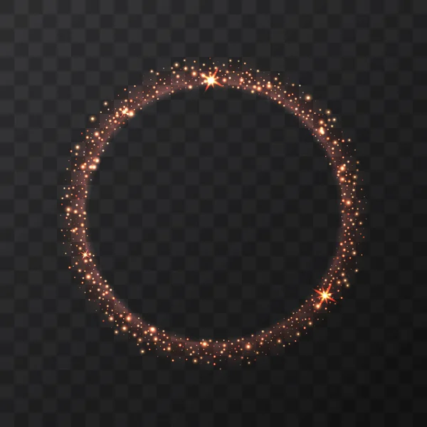 Abstraktní světlý bronzový vektorový kruh na průhledném pozadí. Kulatý třpytivý kruhový světelný rám Krásný abstraktní teplý, zlatý, luxusní světelný kruh hvězd, Zatmění. Vektorová ilustrace — Stockový vektor