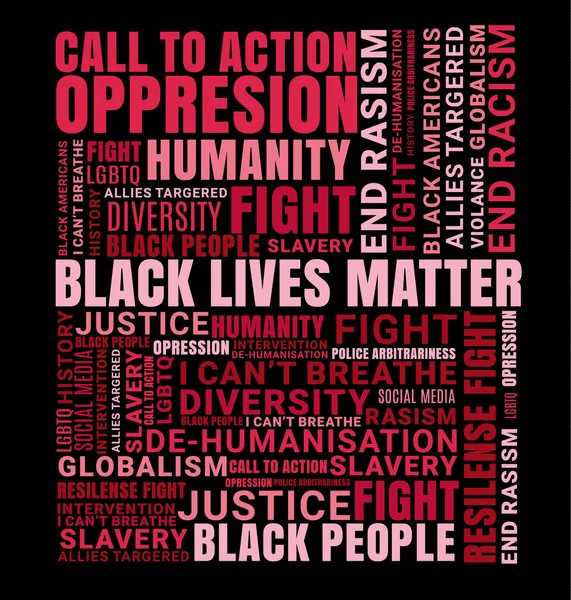 Black Lives Matter Word Cloud su sfondo nero — Vettoriale Stock