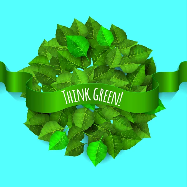 Grüne Blätter hinterlegen eine Kreisform mit grünem Band. Planet Erde besteht aus Blättern, grüner Planet, Tag der Erde. Vektorillustration — Stockvektor