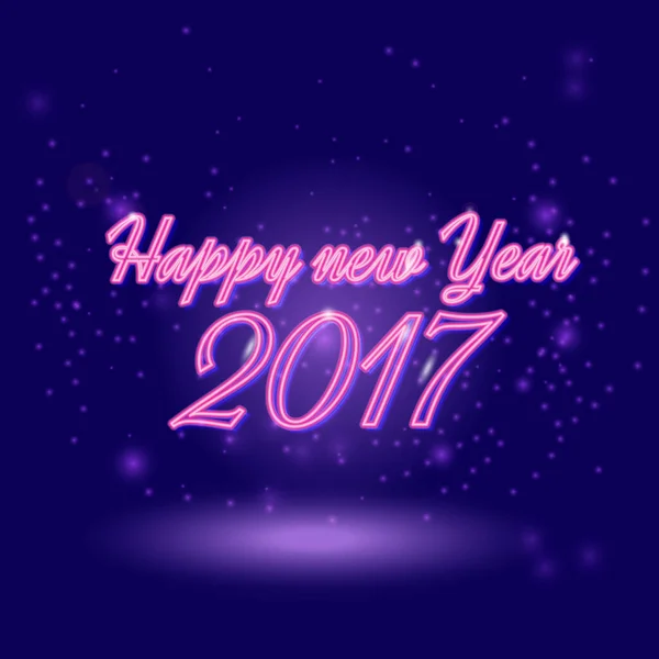 Happy New 2017 Year. Vector holiday illustration of glowing neon 2017 sign with shiny abstract energy sparkle light effect. Happy new year neon lettering greeting shine card. — Stock Vector