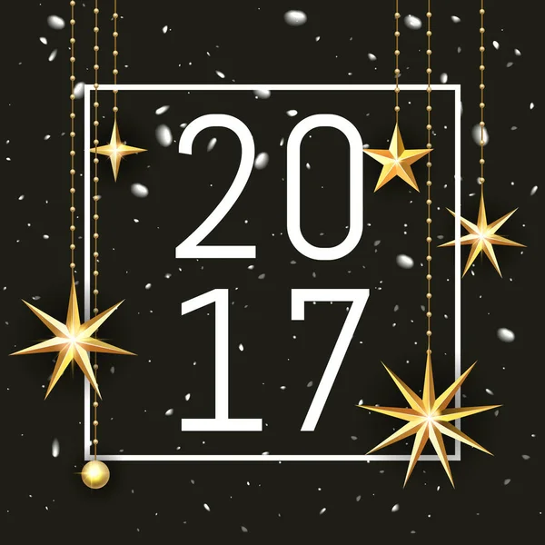 С Новым годом 2017 Премиум роскошь фона для праздничных открыток. Золотой орнамент с рождественскими звездами на vip черном фоне с сияющей звездной узором. Векторная иллюстрация . — стоковый вектор