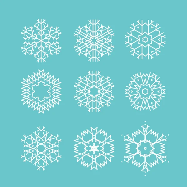 Linienvektorsymbole für Schneeflocken. Schöne moderne Schneeflocken isoliert auf blauem Backgronud. Vektoraktiendarstellung — Stockvektor