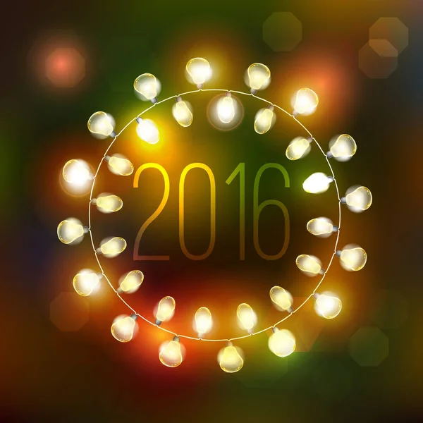 2016 Szczęśliwego nowego roku Wektor Holiday Illustration of Luminous Electric Garland na tle jodły Bożego Narodzenia. — Wektor stockowy