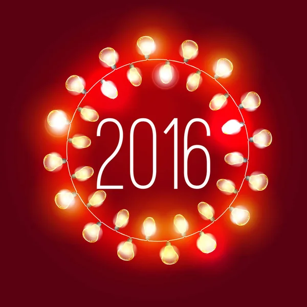 2016 Gelukkig Nieuwjaar Vector Holiday Illustration of Luminous Electric Garland op de rode achtergrond. — Stockvector