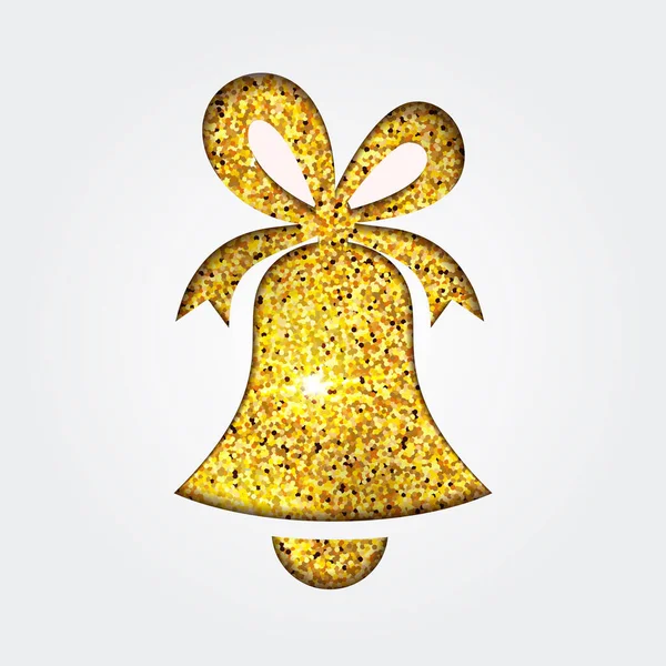 Hermosa campana de jingle de brillo de oro brillante decorativo para la celebración de Feliz Navidad — Vector de stock