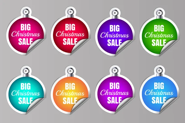 Big Sale Christmas Ball Sticker tags with Big Christmas Sale text on Colorful Christmas Ball Sticker tags - EPS10 Vector