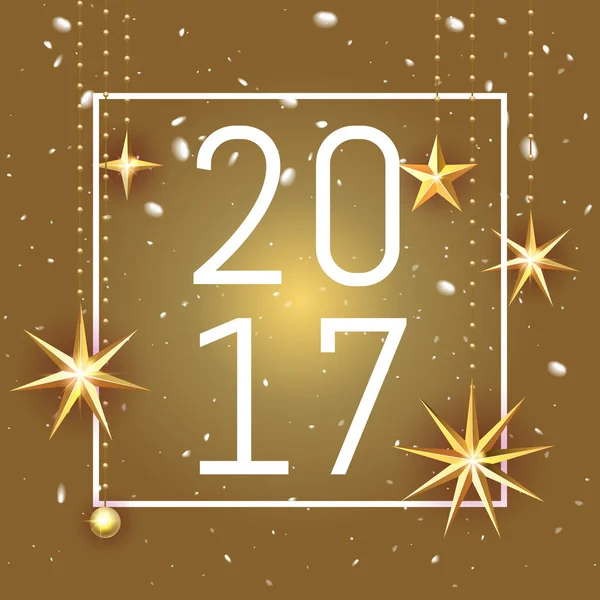 С Новым годом 2017 Премиум роскошь фона для праздничных открыток. Золотой орнамент с рождественскими звездами на вип-золотом фоне с сияющей звездной узором. Векторная иллюстрация . — стоковый вектор