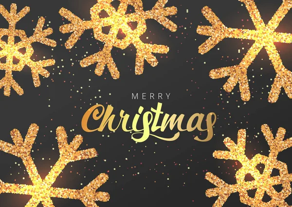 Boldog karácsonyt Boldog új évet üdvözlő kártya design arany hópehely dekoráció az ünnepi szezonban — Stock Vector