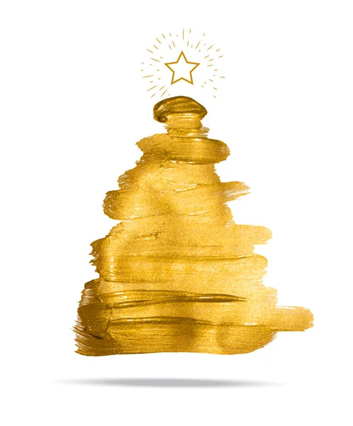 Тезисы: Рождественская елка с золотой краской, современная дизайнерская золотая ель, С Новым годом и Рождеством Христовым . — стоковый вектор