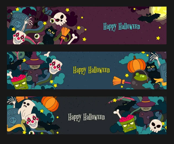 Feliz Halloween mão desenhada doodle estilo vetor web banner para festa de Halloween . — Vetor de Stock