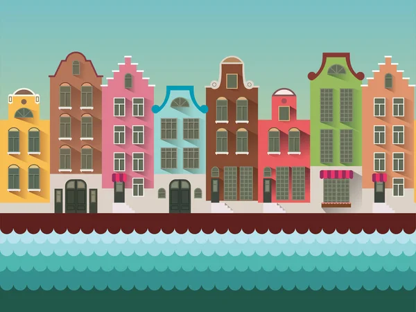 Coloré Amsterdam rues plates et canaux motif vectoriel sans couture . — Image vectorielle