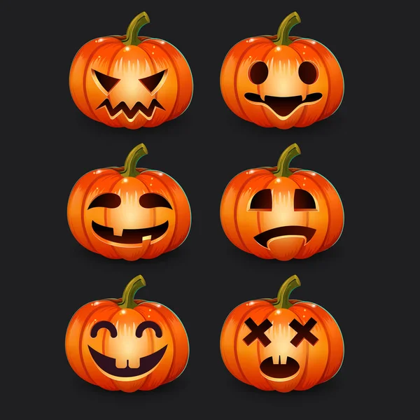 Set pumpkins emotions for Halloween. funny faces. Halloween autumn holidays. Vector illustration. — Stock Vector