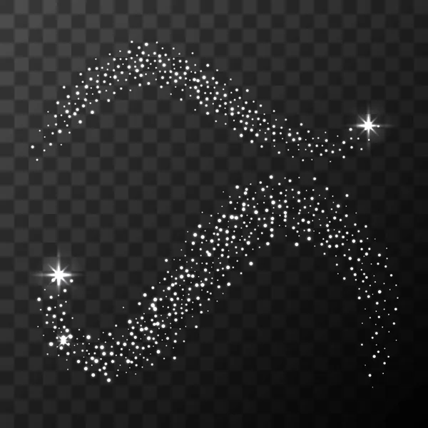 Vektor glittrande stjärnor damm svans. Blinkande glitter. transparent bakgrund. Glitter komet svans — Stock vektor