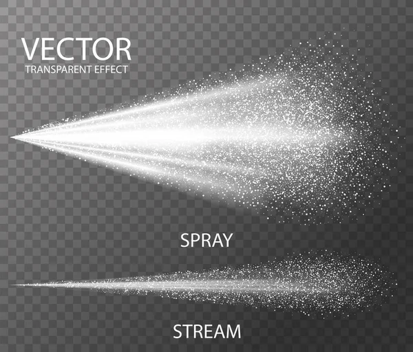 Vatten spray vit dimma mall för effekt, isolerad på mörk transparent bakgrund. Realistisk 3D vektor illustration — Stock vektor
