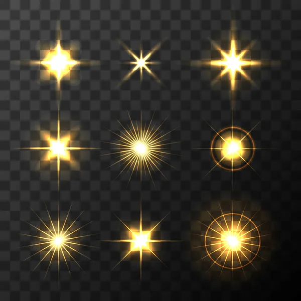 Conjunto de estrelas brilhantes. Ilustração vetorial —  Vetores de Stock