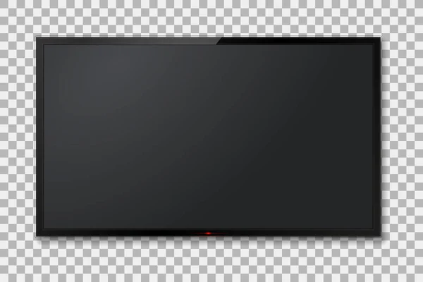 Ρεαλιστική vector TV οθόνη, σύγχρονο κενό mock-up lcd, τηλεόραση, Smart LED τηλεόραση κρέμεται στον τοίχο σε απομονωμένο διαφανές φόντο. EPS10. — Διανυσματικό Αρχείο