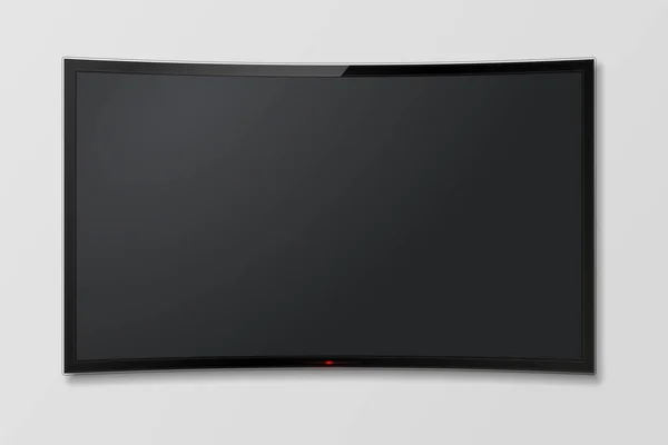 Ρεαλιστική διανυσματική κυρτή οθόνη τηλεόρασης, σύγχρονη κενή mock-up lcd, τηλεόραση, Smart LED τηλεόραση κρέμεται στον τοίχο σε απομονωμένο λευκό φόντο. EPS10. — Διανυσματικό Αρχείο