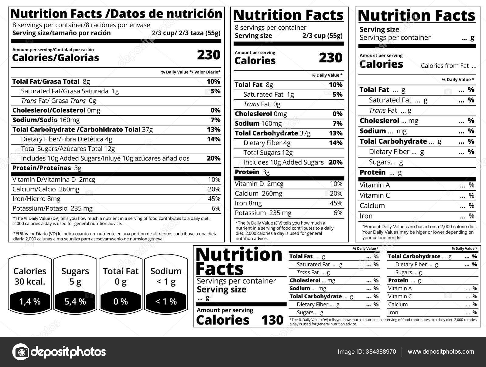 Vector Nutrition Facts food table Label design template. Serving size