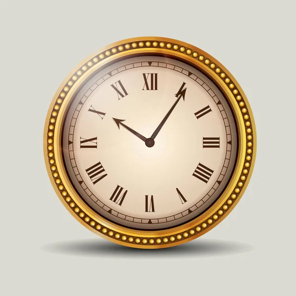 Antiguo reloj de oro, reloj realista vintage aislado en el fondo de luz . — Vector de stock