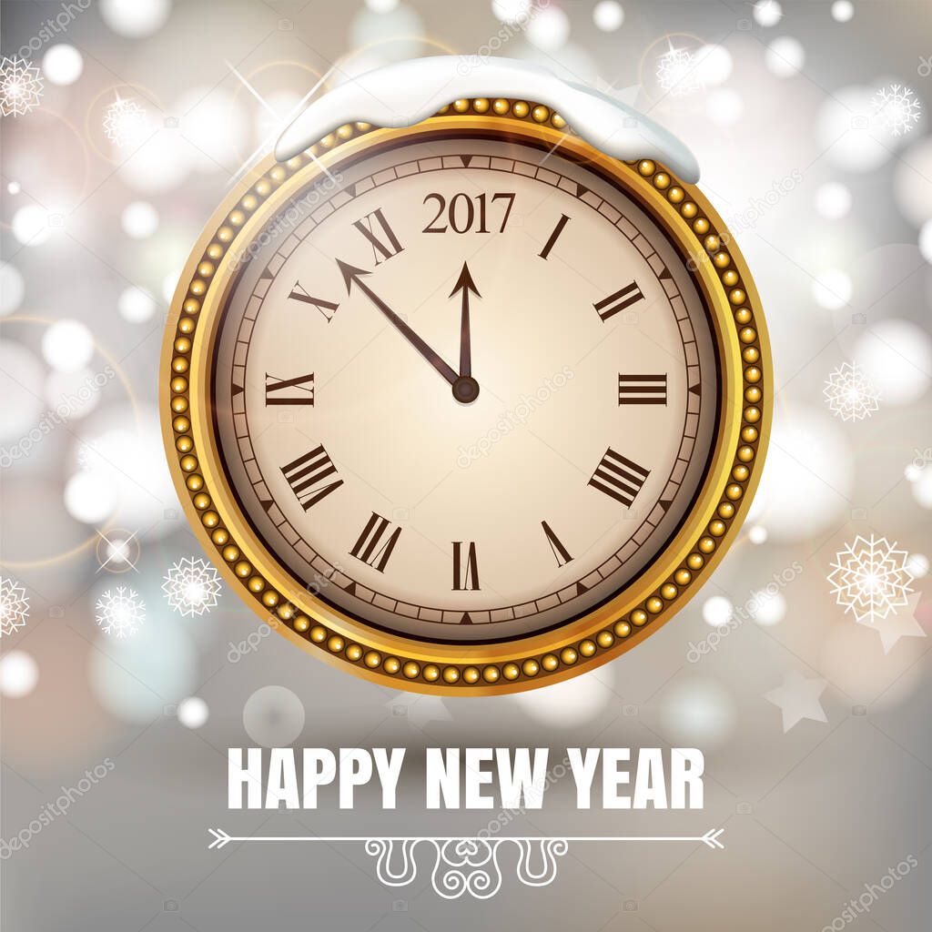 Illustration New Year Midnight 2017 Glowing Background with Clock. Vector illustration.