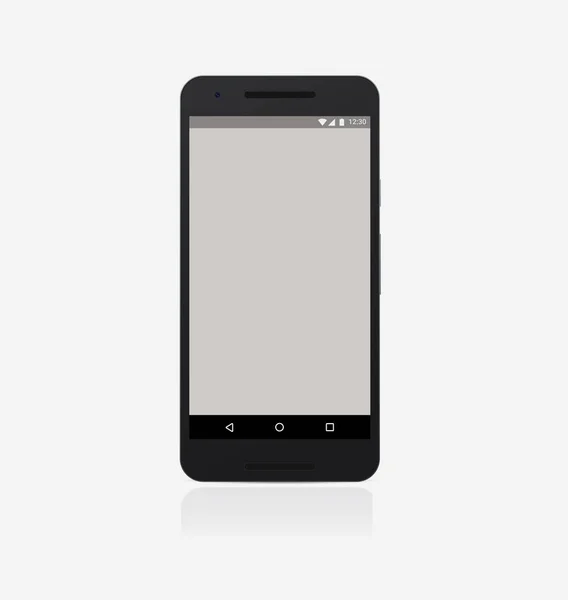 Ρεαλιστικό μαύρο κινητό τηλέφωνο με λευκή οθόνη απομονώνονται σε λευκό. Εικονογράφηση διανύσματος. EPS10. — Διανυσματικό Αρχείο