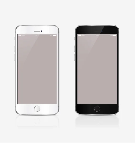 Νέα ρεαλιστική κινητό τηλέφωνο mockups συλλογή smartphone με λευκή οθόνη που απομονώνονται σε λευκό φόντο. Εικονογράφηση διανύσματος. για εκτύπωση και στοιχείο ιστού, μακιγιάρισμα παιχνιδιών και εφαρμογών — Διανυσματικό Αρχείο