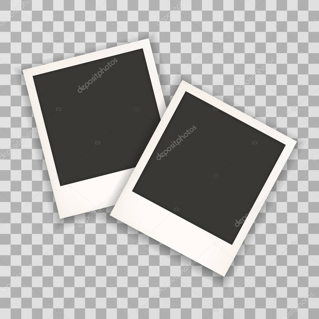 Two retro vintage photo frames isolated on transparent background. Vector illustration. EPS 10.