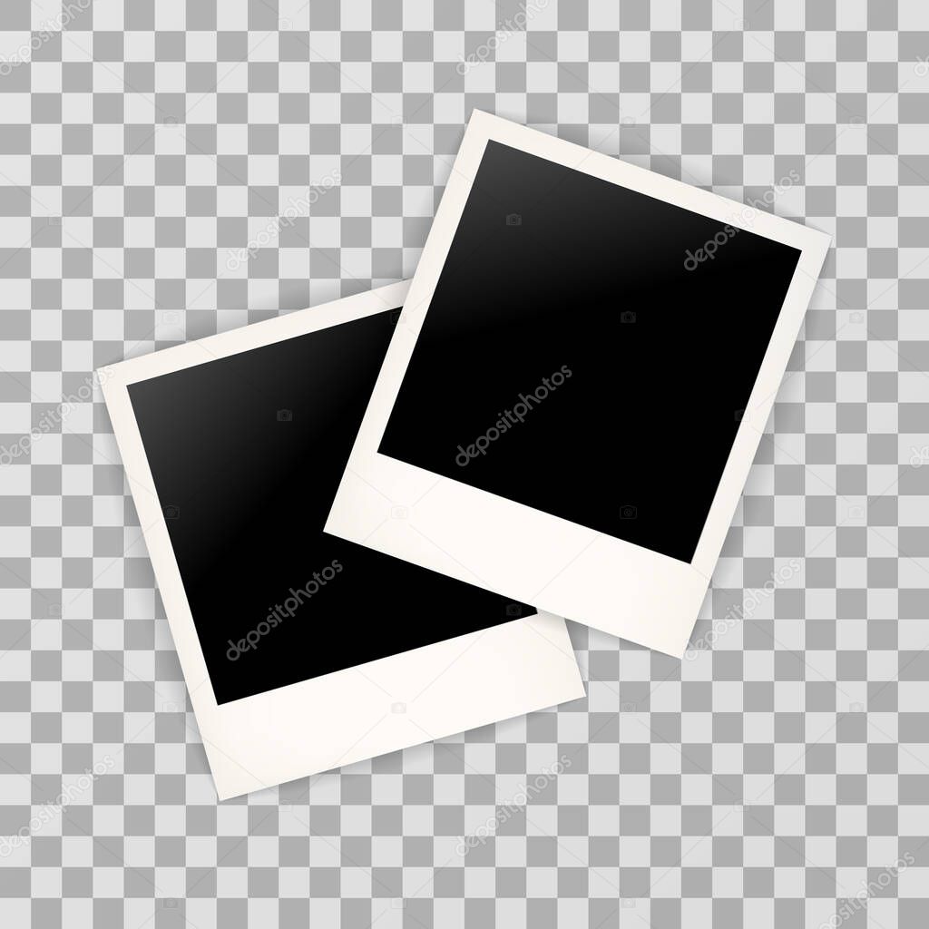 Two retro vintage photo frames isolated on transparent background. Vector illustration. EPS 10.
