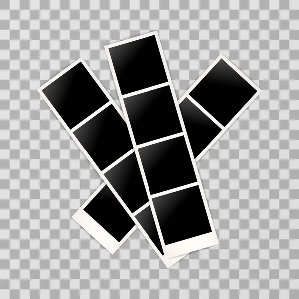 影とレトロな写真フレーム、透明な背景に隔離されたフォトブースから4枚の写真。ドキュメントのためのヴィンテージフォトフレームモックアップ。ベクトルイラスト。Eps 10 — ストックベクタ