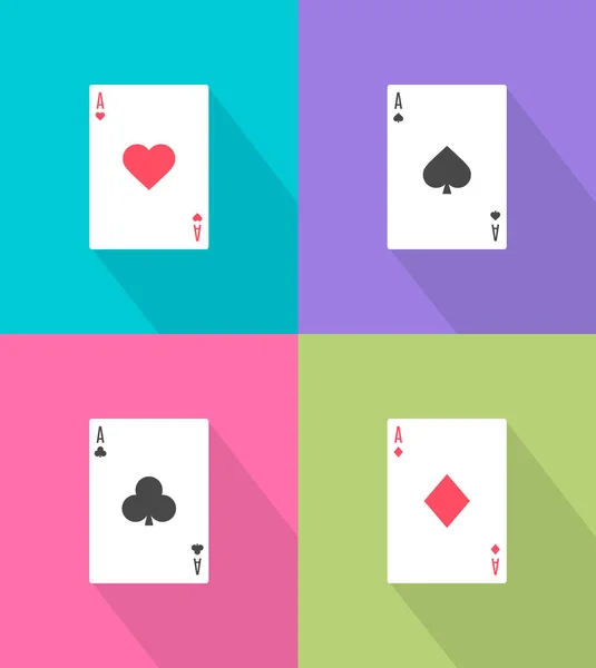 Conjunto de ilustración vectorial plana de jugar a las cartas de as icono con sombra larga editable fácil. EPS 10 . — Vector de stock