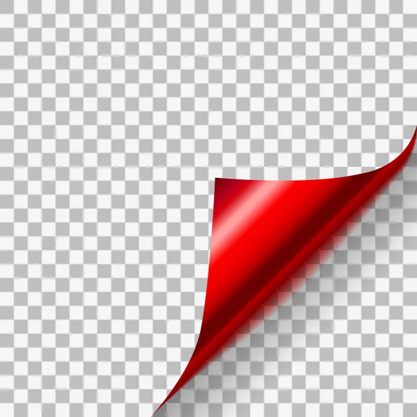Rött glans papper hörn på transparent bakgrund. — Stock vektor