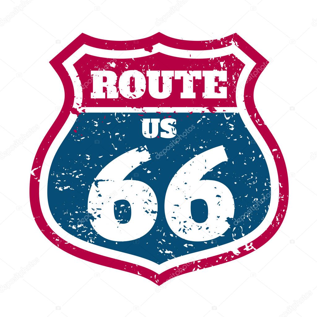 Route 66 Highway road sign grunge stump vector stock illustration. typography , t-shirt graphic print.