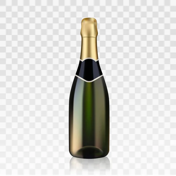 Векторный запас реалистичной бутылки шампанского, красивый сияющий зеленый блеск стеклянной бутсы, изолированной на прозрачном фоне с искрящимся шампанским. EPS 10 . — стоковый вектор