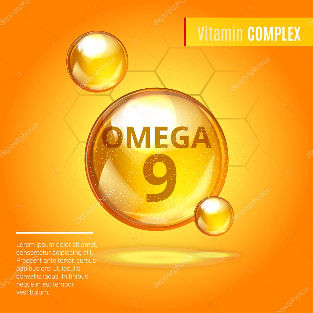 Vitamina Omega9 Ácidos grasos oro brillante píldora icono de la