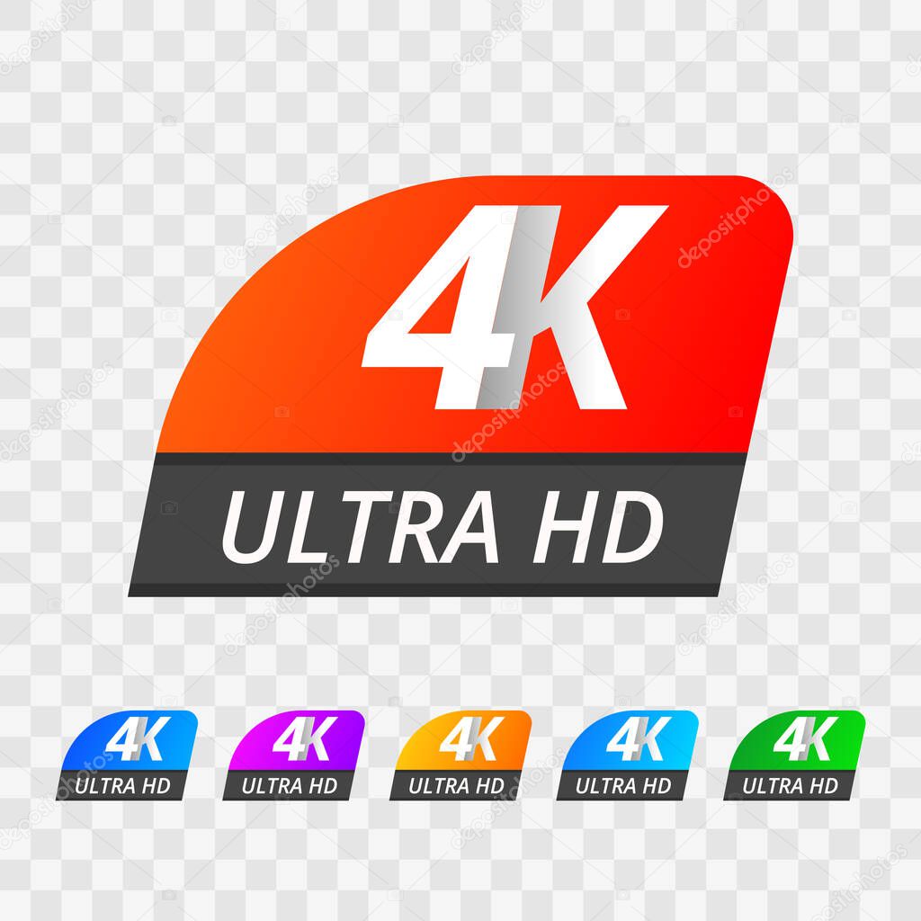 Vector 4K Ultra HD sign label. UHD TV set of emblem isolated on transparent background