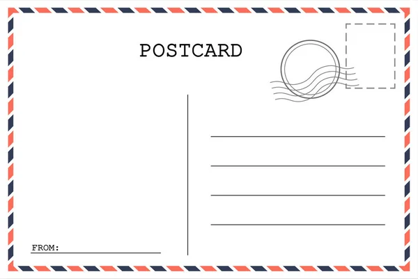 Postkartenvorlage. Briefumschlag mit Briefmarke. Vektorillustration. EPS 10, — Stockvektor